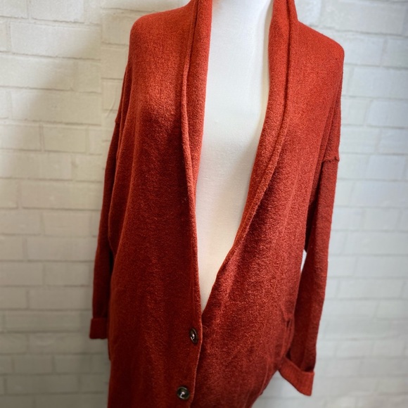 Free People Eucalyptus Wool Blend Cardigan Brick Red Heather XS OVERSIZED - Picture 13 of 16